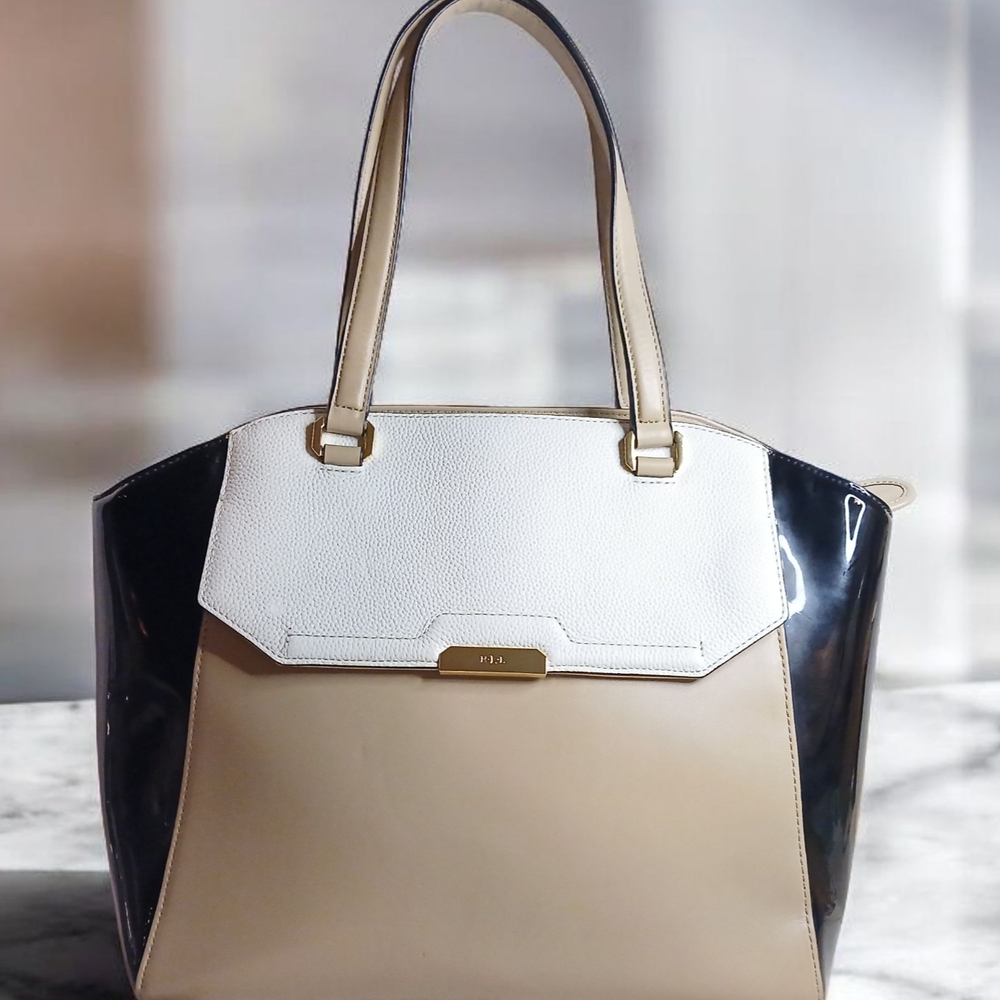 Lauren Ralph Lauren Black and Cream Tote Bag